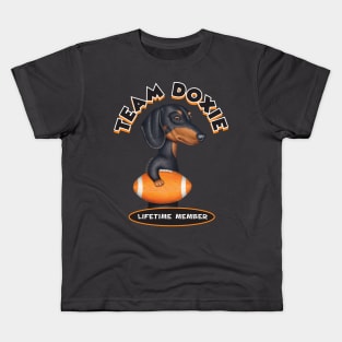 Black Dachshund Holding Orange Football Kids T-Shirt